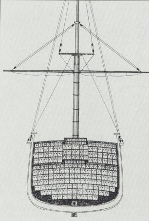 Disegno esempicativo di come veniva stivato il t a bordo